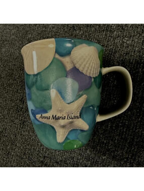Beach Shore AnnaMaria Island Blue/White Sea Shell Cape Shore Souvenir Cup Coffee